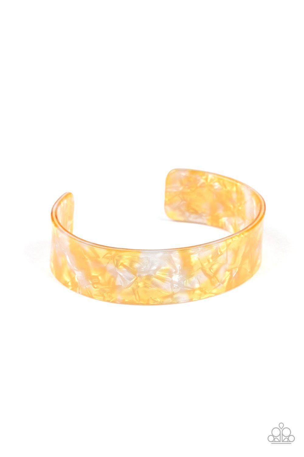 Glaze Daze Yellow Acrylic Cuff Bracelet - Paparazzi Accessories-CarasShop.com - $5 Jewelry by Cara Jewels