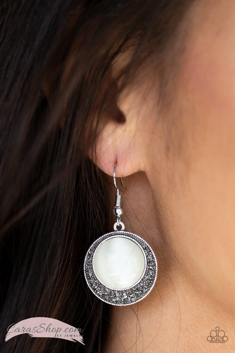 Gleam Away White Moonstone Earrings - Paparazzi Accessories-CarasShop.com - $5 Jewelry by Cara Jewels
