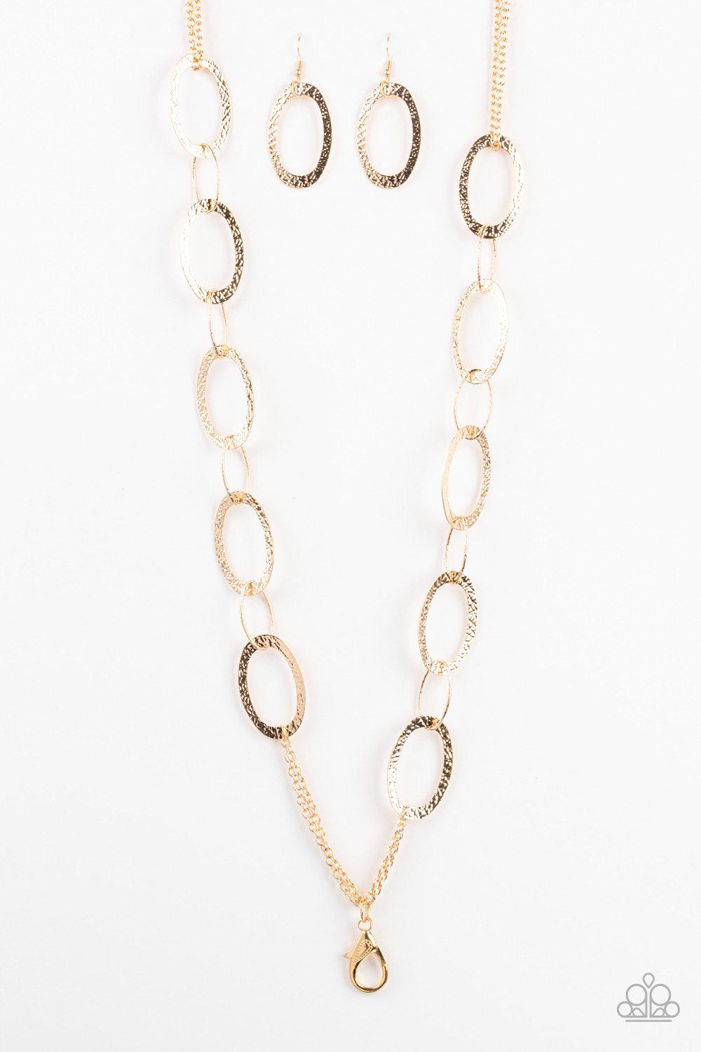 Glimmer Goals Gold Lanyard Necklace - Paparazzi Accessories-CarasShop.com - $5 Jewelry by Cara Jewels