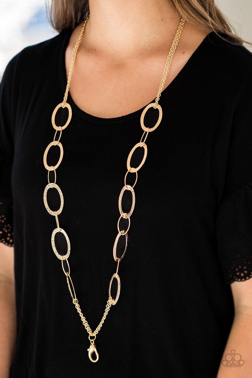 Glimmer Goals Gold Lanyard Necklace - Paparazzi Accessories-CarasShop.com - $5 Jewelry by Cara Jewels