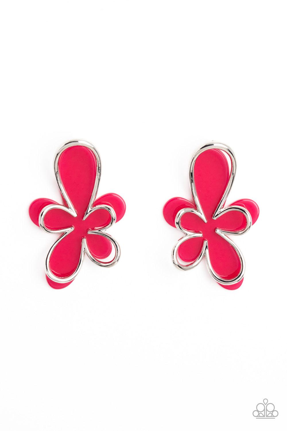 Glimmering Gardens Pink Flower Earrings - Paparazzi Accessories- lightbox - CarasShop.com - $5 Jewelry by Cara Jewels