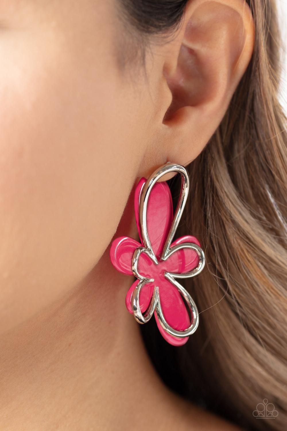 Glimmering Gardens Pink Flower Earrings - Paparazzi Accessories- lightbox - CarasShop.com - $5 Jewelry by Cara Jewels