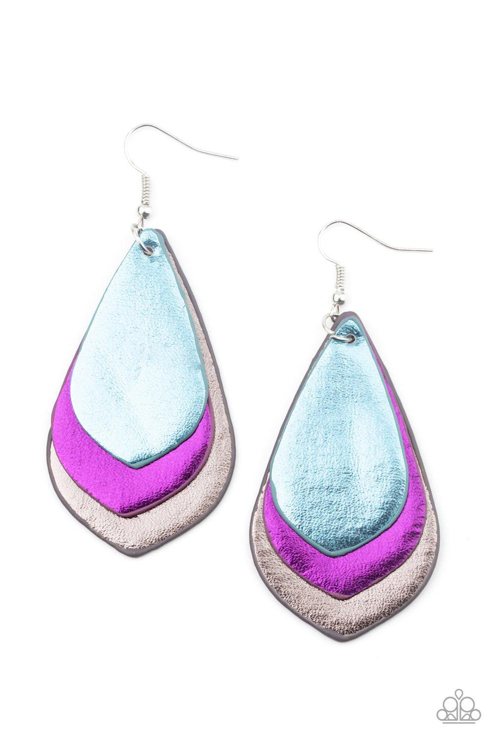 GLISTEN Up! Multi Blue and Purple Leather Earrings - Paparazzi Accessories- lightbox - CarasShop.com - $5 Jewelry by Cara Jewels