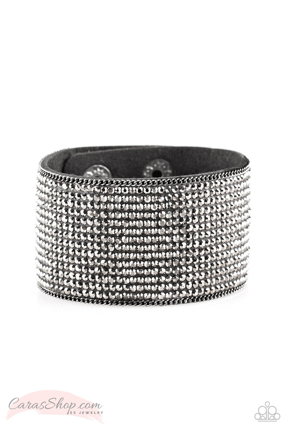 Glitter Gossip Black Hematite Wrap Snap Bracelet - Paparazzi Accessories-CarasShop.com - $5 Jewelry by Cara Jewels