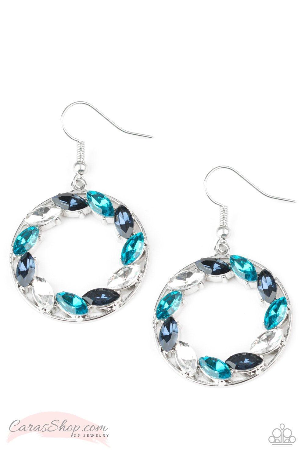Global Glow Multi-color Blue Gem Earrings - Paparazzi Accessories-CarasShop.com - $5 Jewelry by Cara Jewels