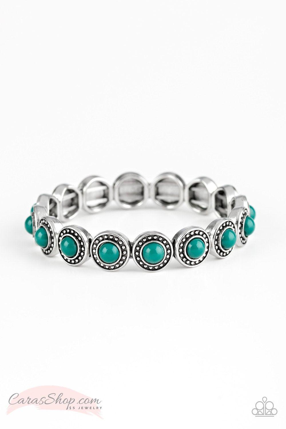 Globetrotter Goals Green Stretch Bracelet - Paparazzi Accessories-CarasShop.com - $5 Jewelry by Cara Jewels