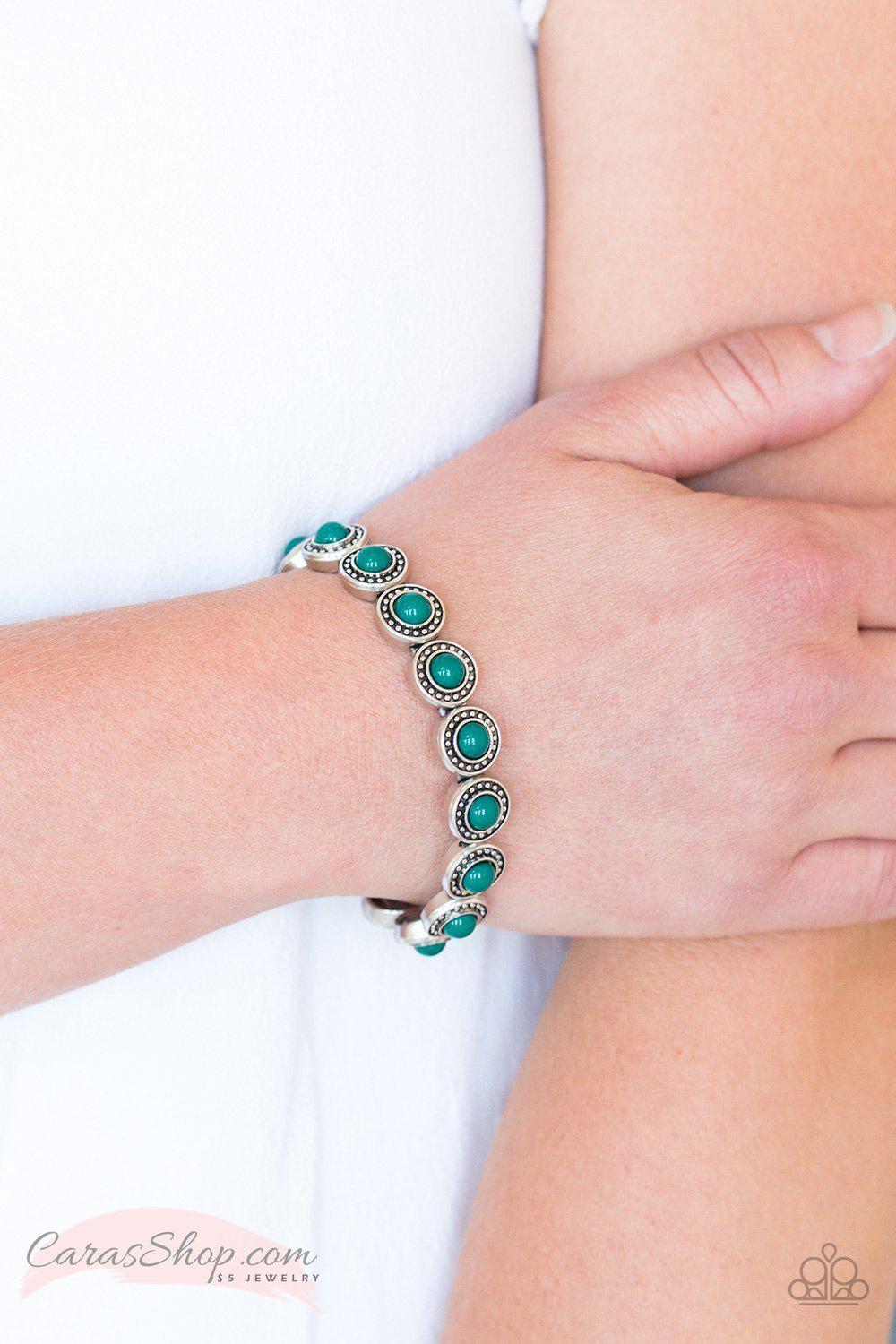 Globetrotter Goals Green Stretch Bracelet - Paparazzi Accessories-CarasShop.com - $5 Jewelry by Cara Jewels