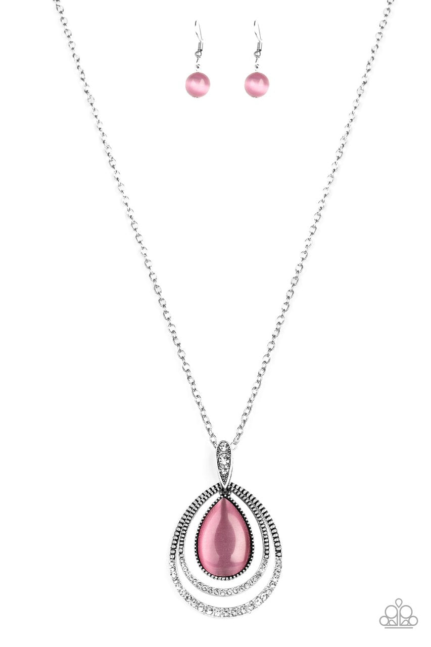 Glow and Tell Pink Teardrop Moonstone Necklace - Paparazzi Accessories-CarasShop.com - $5 Jewelry by Cara Jewels