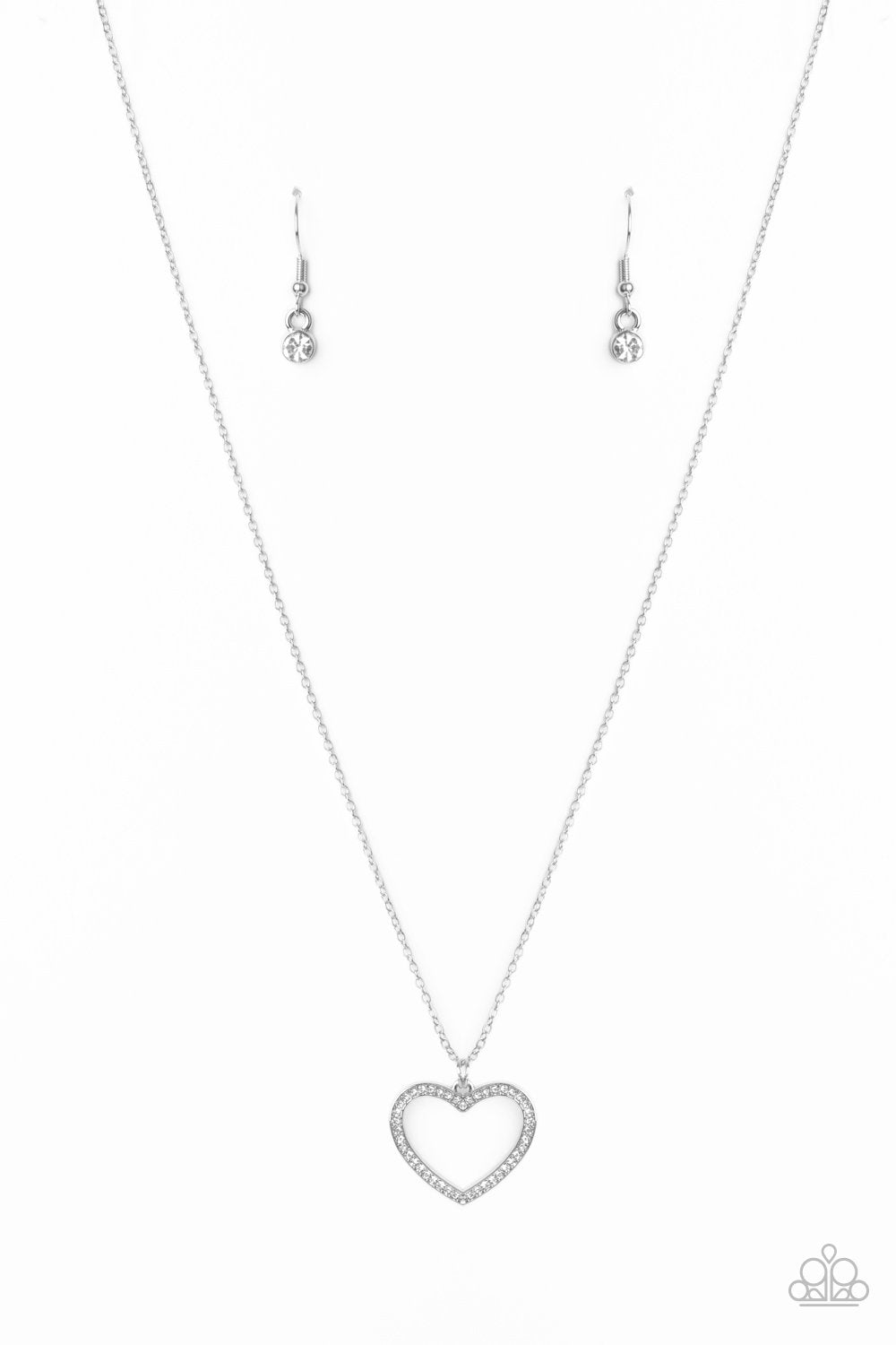 GLOW by Heart White Rhinestone Heart Necklace - Paparazzi Accessories - lightbox -CarasShop.com - $5 Jewelry by Cara Jewels