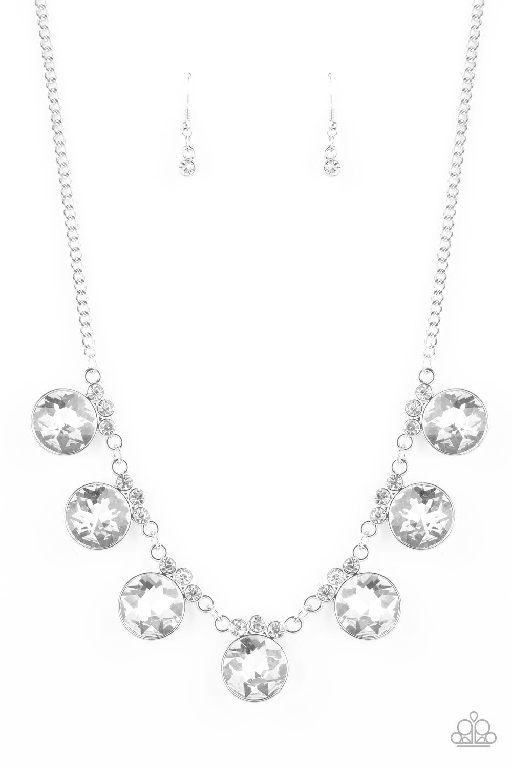 GLOW-Getter Glamour White Rhinestone Necklace - Paparazzi Accessories Convention Exclusive-CarasShop.com - $5 Jewelry by Cara Jewels