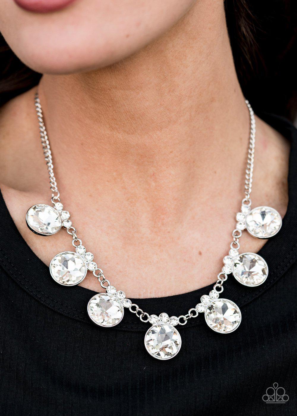 GLOW-Getter Glamour White Rhinestone Necklace - Paparazzi Accessories Convention Exclusive-CarasShop.com - $5 Jewelry by Cara Jewels