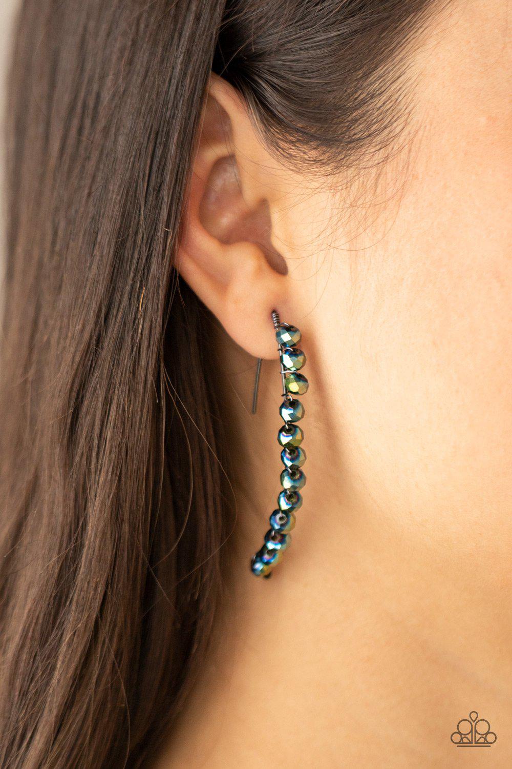 GLOW Hanging Fruit Multi Iridescent Blue Rhinestone Post Earrings - Paparazzi Accessories- model - CarasShop.com - $5 Jewelry by Cara Jewels