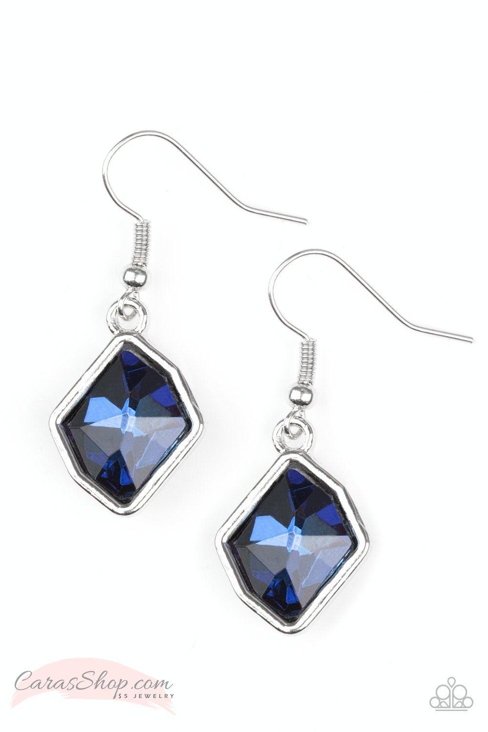 Glow It Up Sapphire Blue Gem Earrings - Paparazzi Accessories-CarasShop.com - $5 Jewelry by Cara Jewels