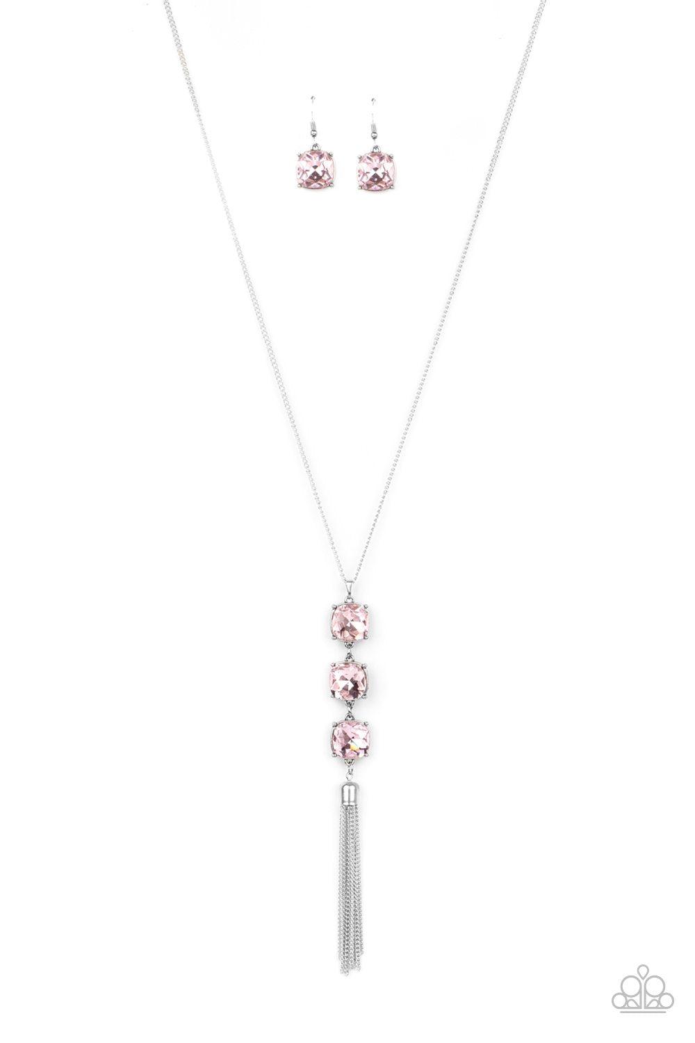 GLOW Me The Money! Pink Rhinestone Tassel Necklace - Paparazzi Accessories- lightbox - CarasShop.com - $5 Jewelry by Cara Jewels