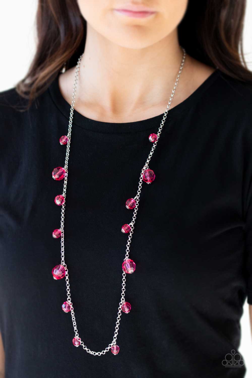 GLOW-Rider Pink Necklace - Paparazzi Accessories - model -CarasShop.com - $5 Jewelry by Cara Jewels