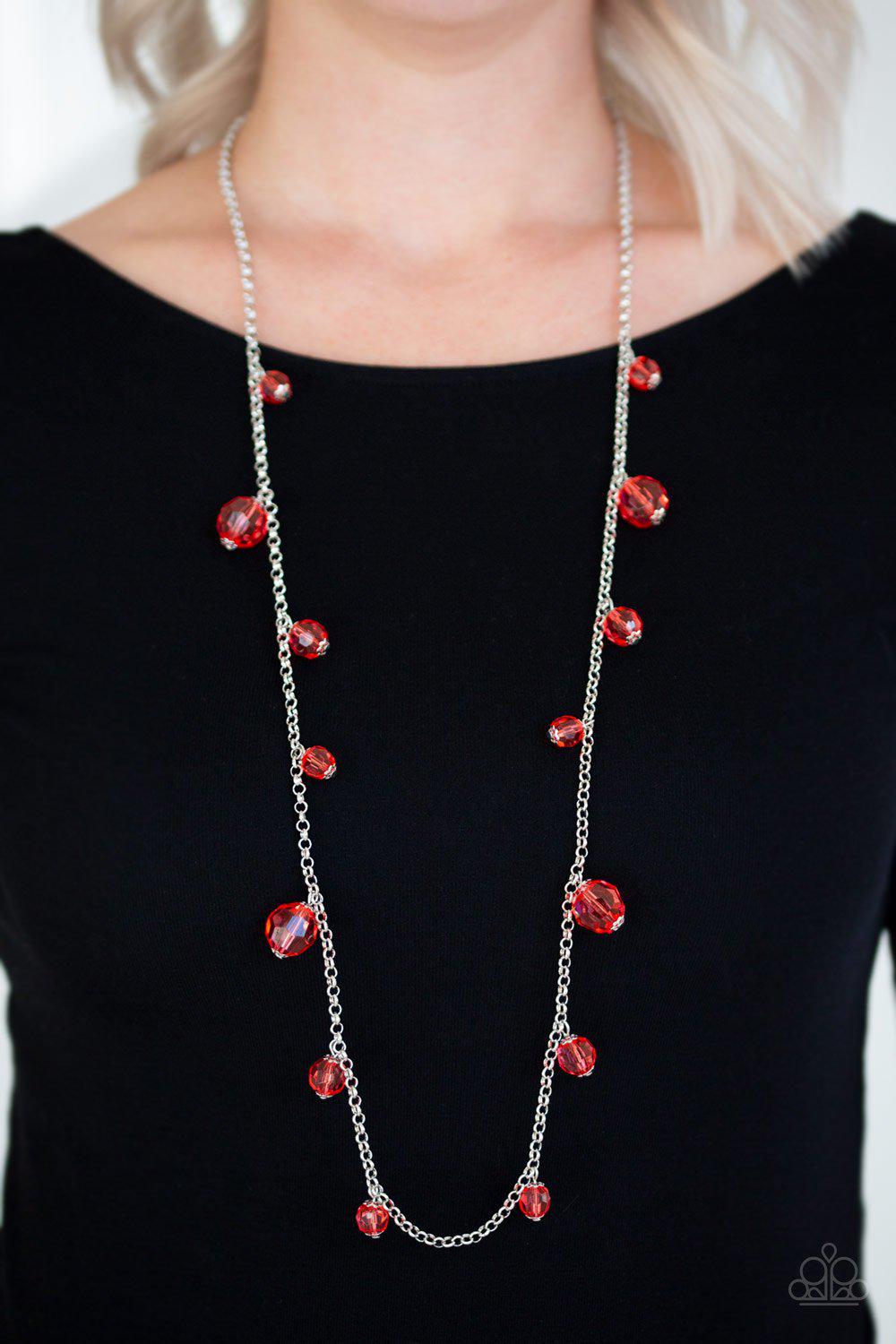 GLOW-Rider Red Necklace - Paparazzi Accessories - lightbox -CarasShop.com - $5 Jewelry by Cara Jewels