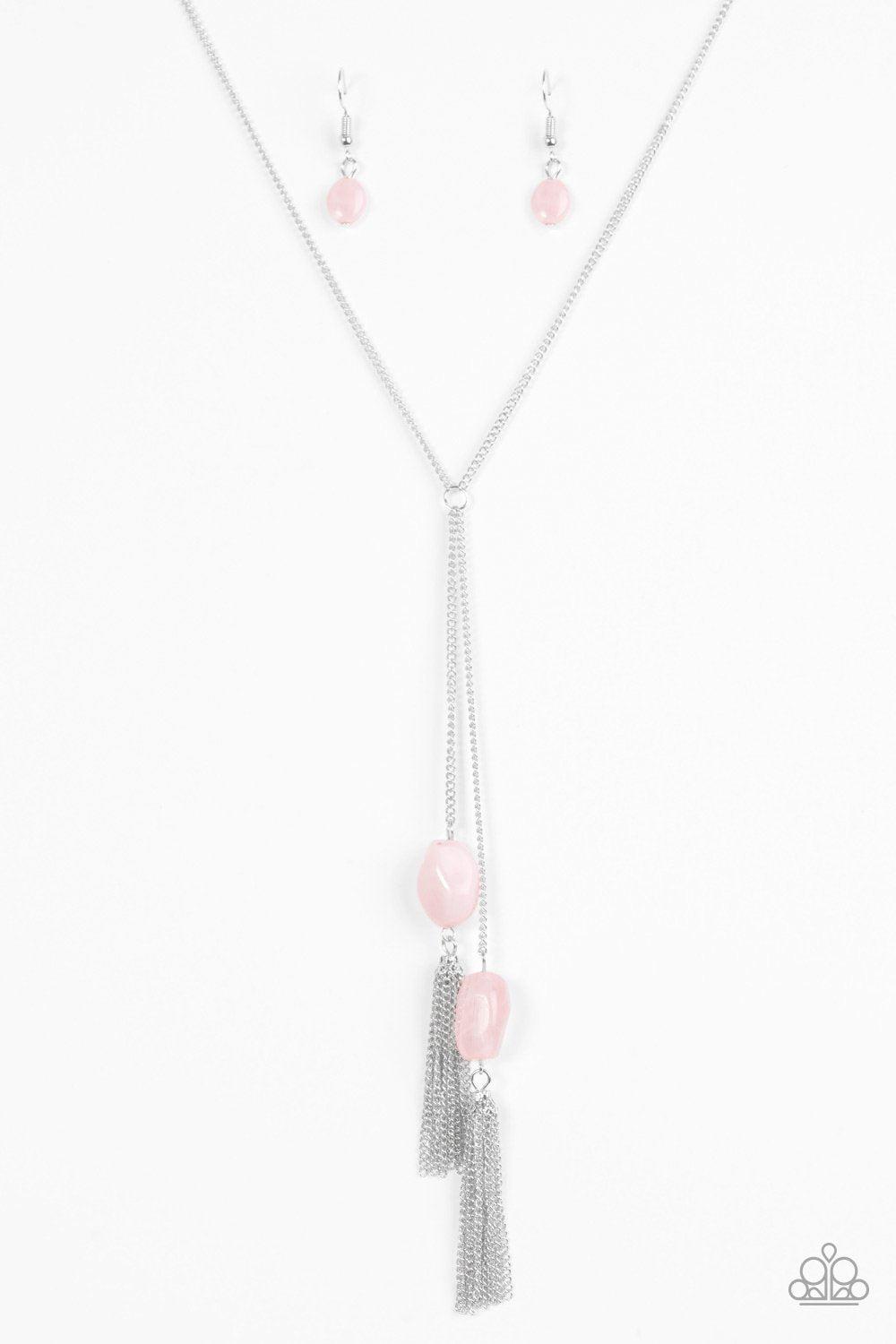 Glow Your Roll Long Pink Moonstone Tassel Necklace - Paparazzi Accessories-CarasShop.com - $5 Jewelry by Cara Jewels