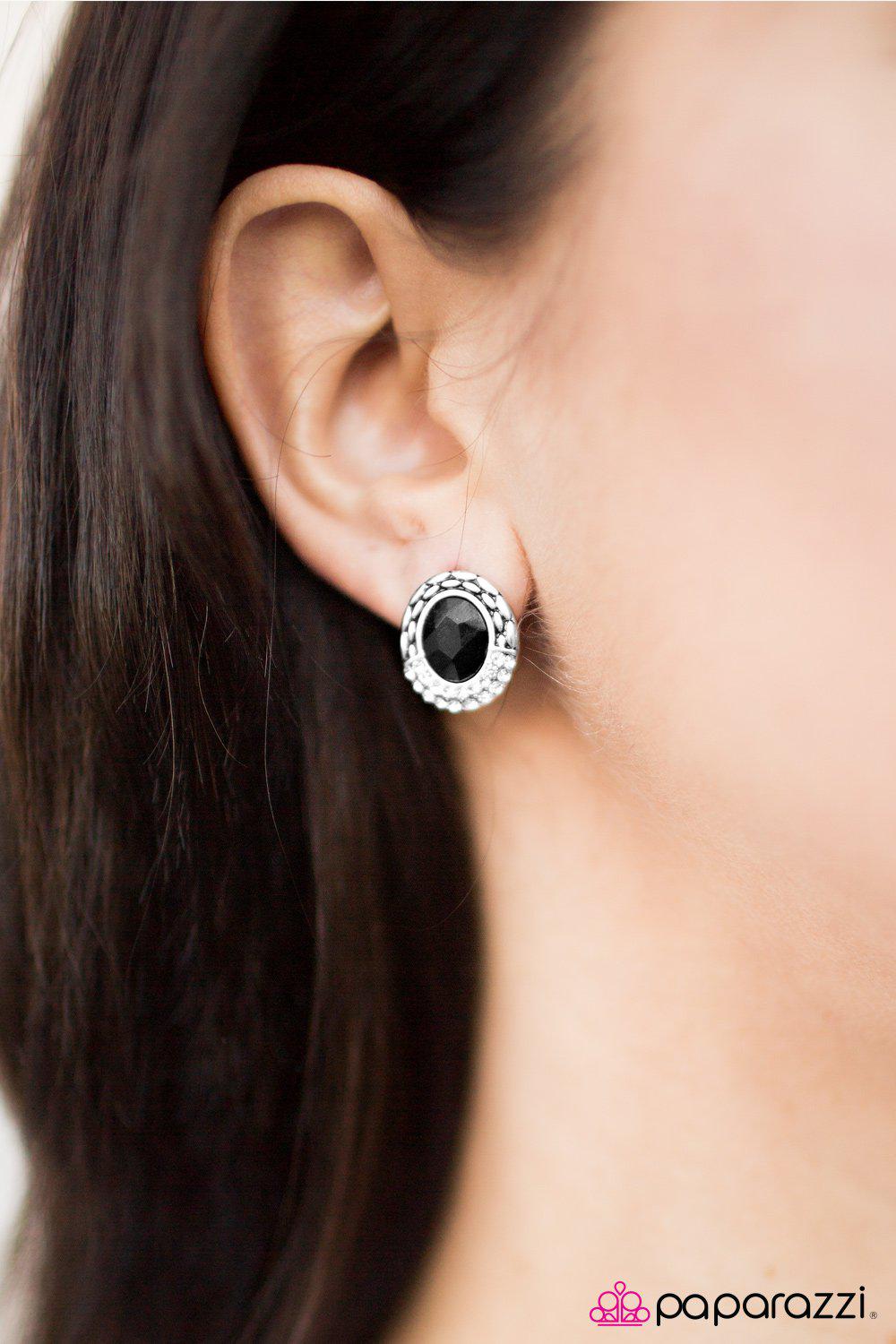 Go Go Glitter Black Post Earrings - Paparazzi Accessories-CarasShop.com - $5 Jewelry by Cara Jewels