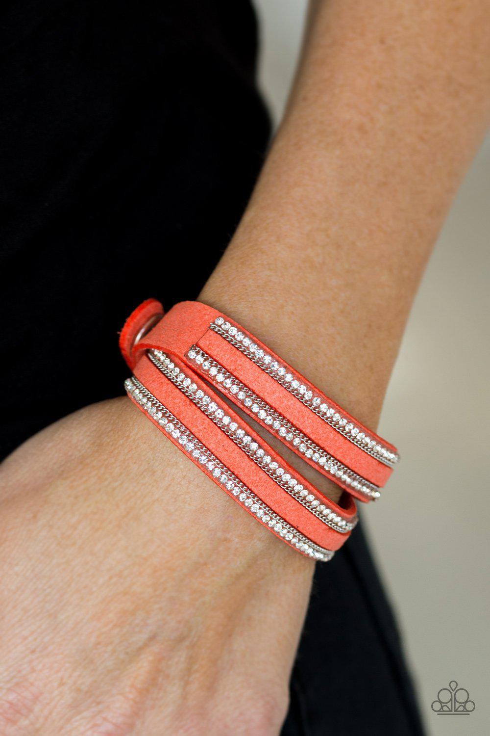 Going for Glam Orange Urban Double Wrap Snap Bracelet - Paparazzi Accessories-CarasShop.com - $5 Jewelry by Cara Jewels
