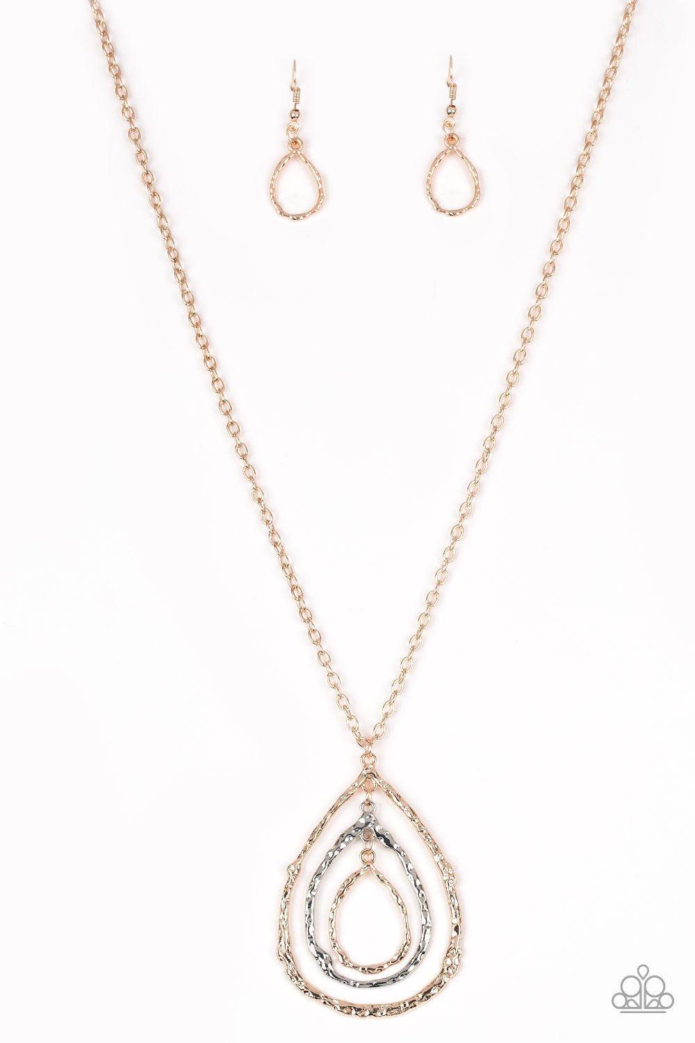 Going For Grit Rose Gold and Silver Teardrop Necklace - Paparazzi Accessories - lightbox -CarasShop.com - $5 Jewelry by Cara Jewels