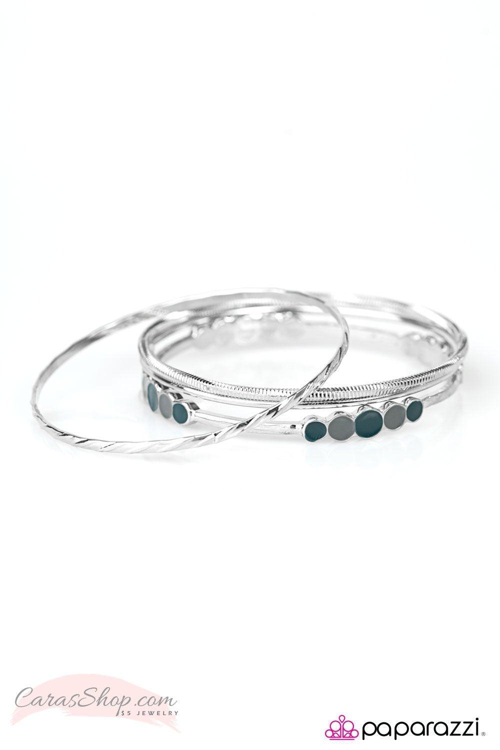 Going Gypsy Silver and Blue Bangle Bracelet Set - Paparazzi Accessories-CarasShop.com - $5 Jewelry by Cara Jewels