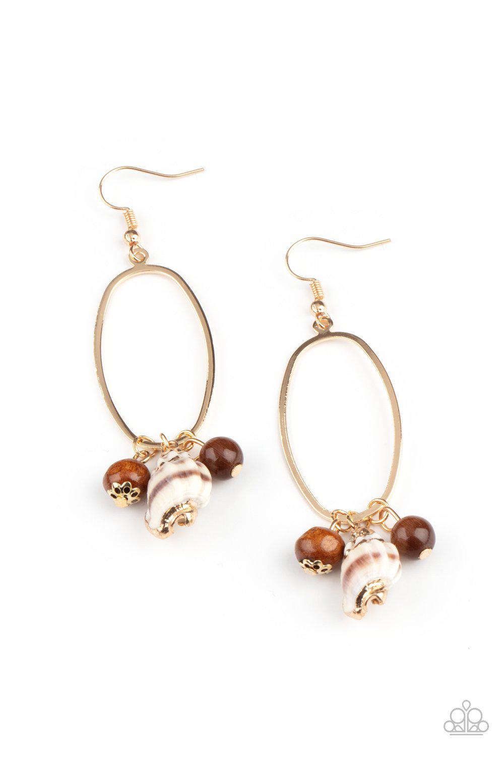 Golden Grotto Brown and Gold Shell Earrings - Paparazzi Accessories