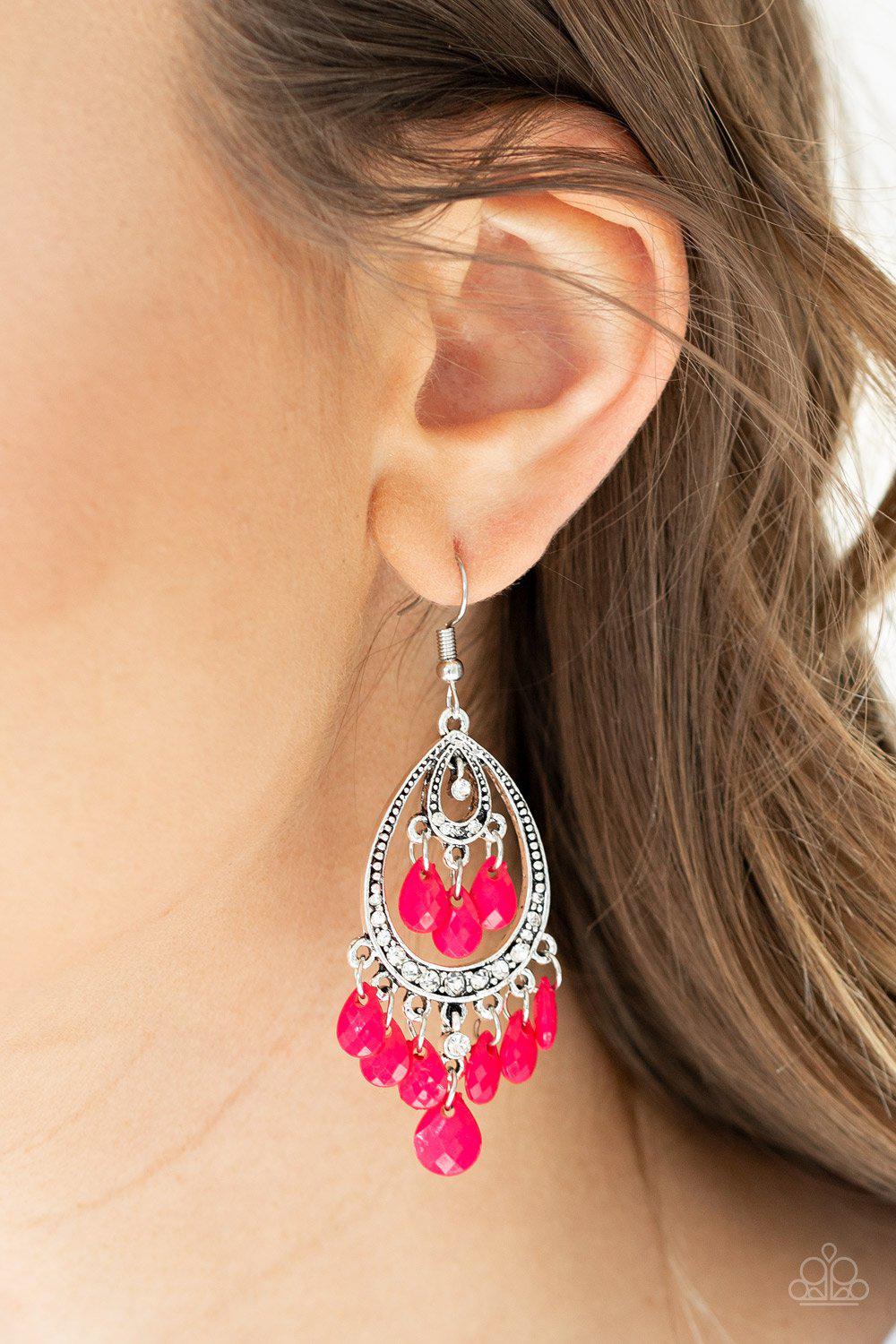 Gorgeously Genie Pink Earrings - Paparazzi Accessories - model -CarasShop.com - $5 Jewelry by Cara Jewels