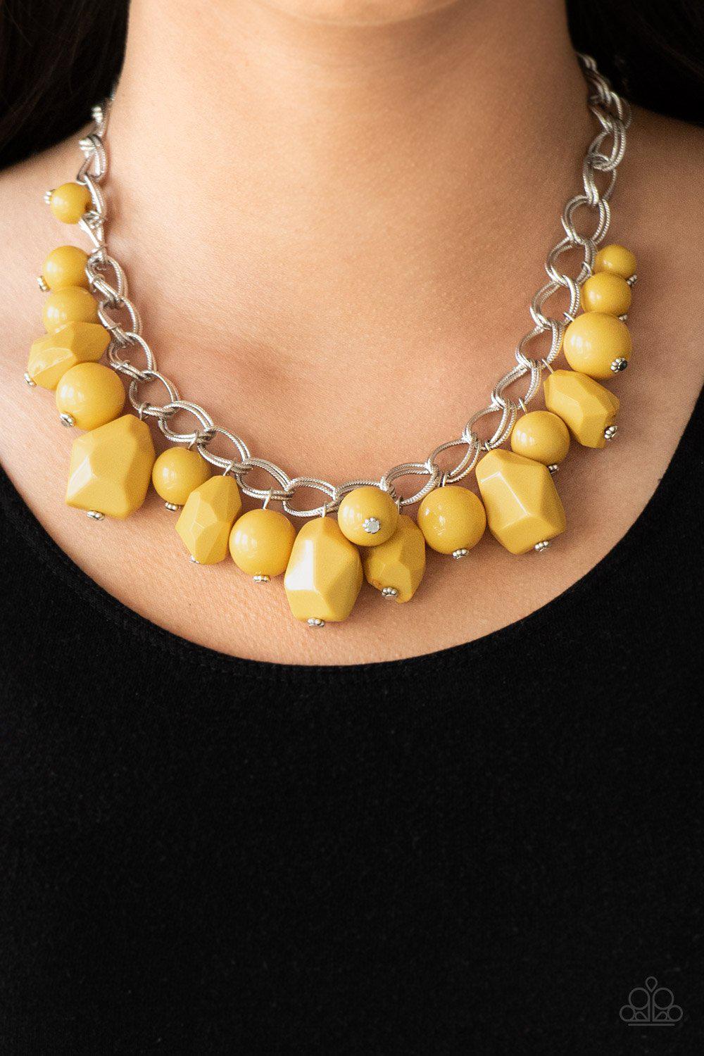 Gorgeously Globetrotter Yellow Necklace - Paparazzi Accessories-CarasShop.com - $5 Jewelry by Cara Jewels