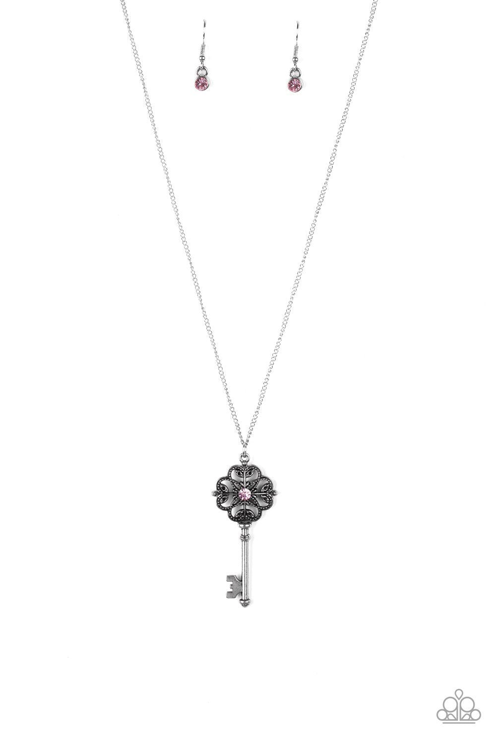 Got It On Lock Pink Key Necklace - Paparazzi Accessories-CarasShop.com - $5 Jewelry by Cara Jewels