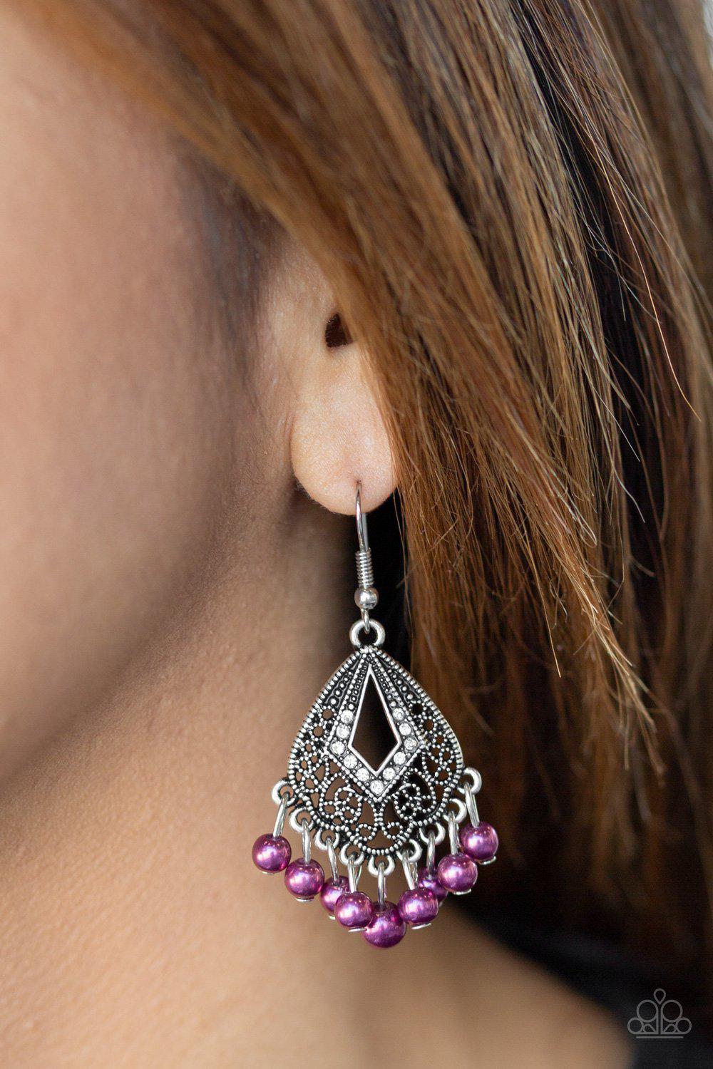 Gracefully Gatsby Purple Earrings - Paparazzi Accessories - lightbox -CarasShop.com - $5 Jewelry by Cara Jewels