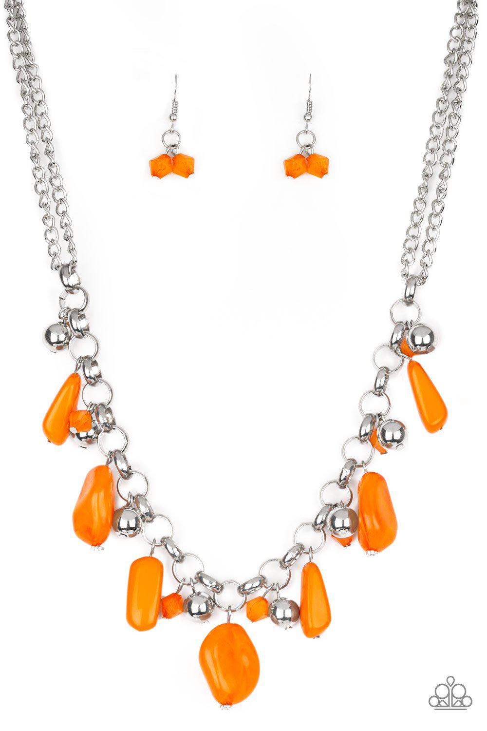 Grand Canyon Grotto Silver and Orange Necklace - Paparazzi Accessories-CarasShop.com - $5 Jewelry by Cara Jewels