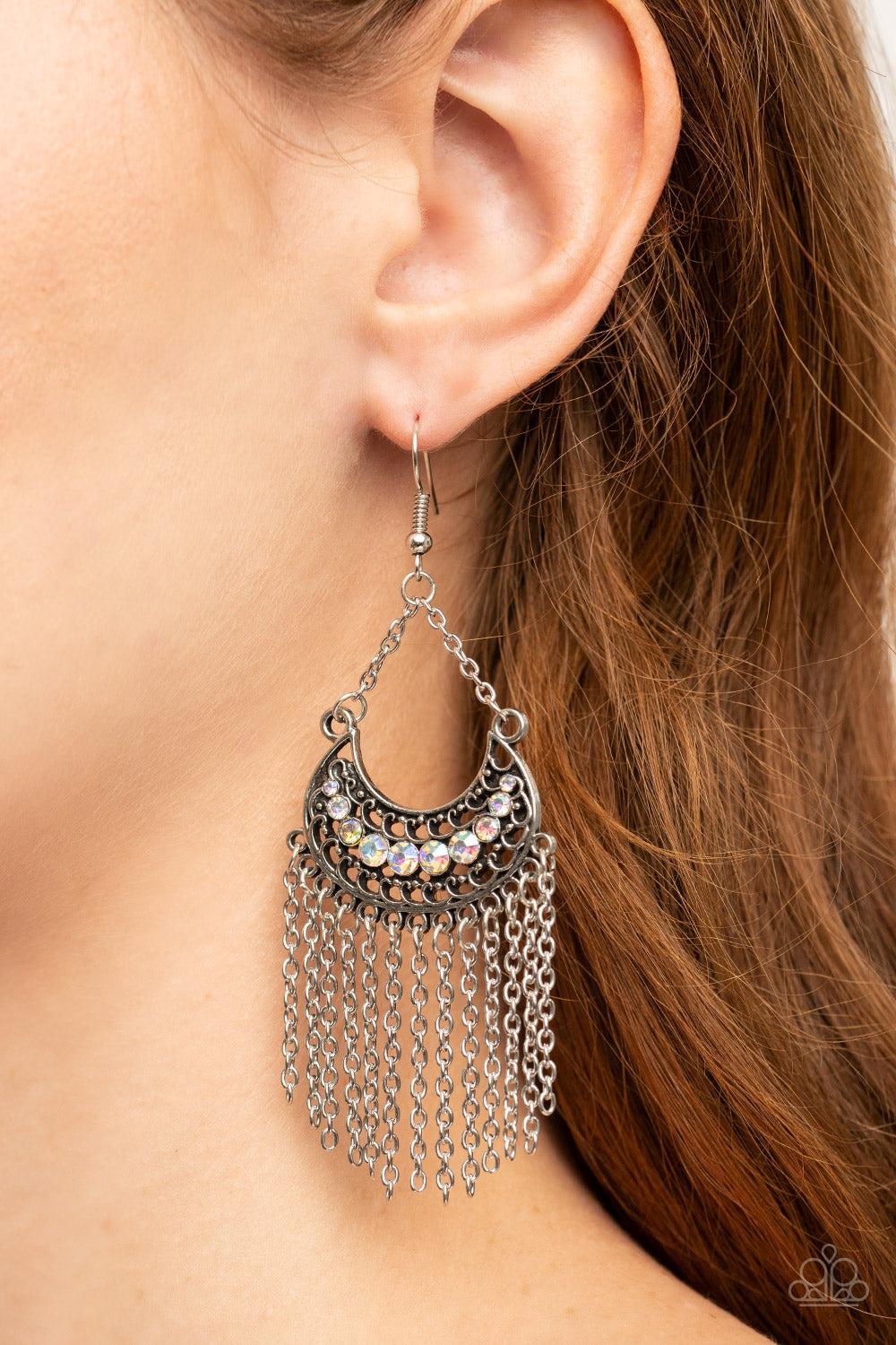 Greco Goddess Multi Iridescent Rhinestone Earrings - Paparazzi Accessories-on model - CarasShop.com - $5 Jewelry by Cara Jewels