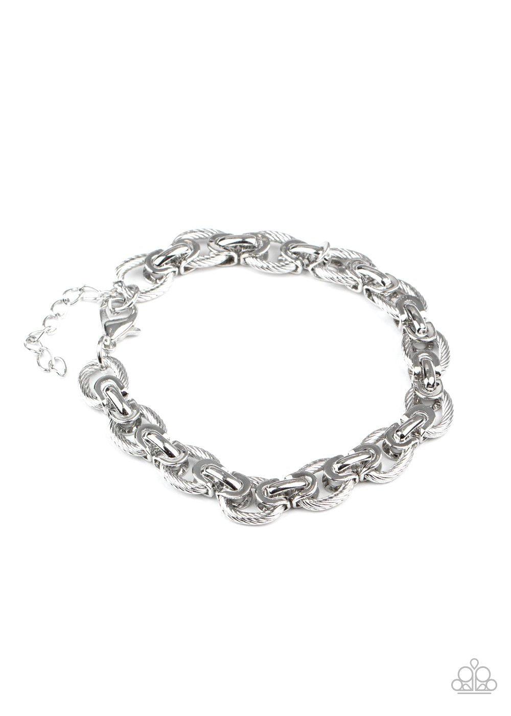 Gridiron Grunge Men&#39;s Silver Bracelet - Paparazzi Accessories-CarasShop.com - $5 Jewelry by Cara Jewels