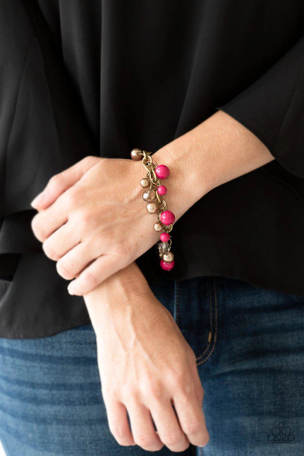 Grit and Glamour Pink and Brass Bracelet - Paparazzi Accessories-on model - CarasShop.com - $5 Jewelry by Cara Jewels