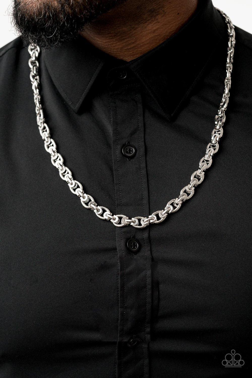 Grit and Gridiron Men&#39;s Silver Necklace - Paparazzi Accessories-CarasShop.com - $5 Jewelry by Cara Jewels