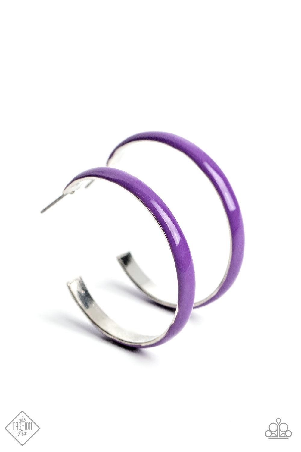 Groovy Glissando Purple Hoop Earrings - Paparazzi Accessories- lightbox - CarasShop.com - $5 Jewelry by Cara Jewels