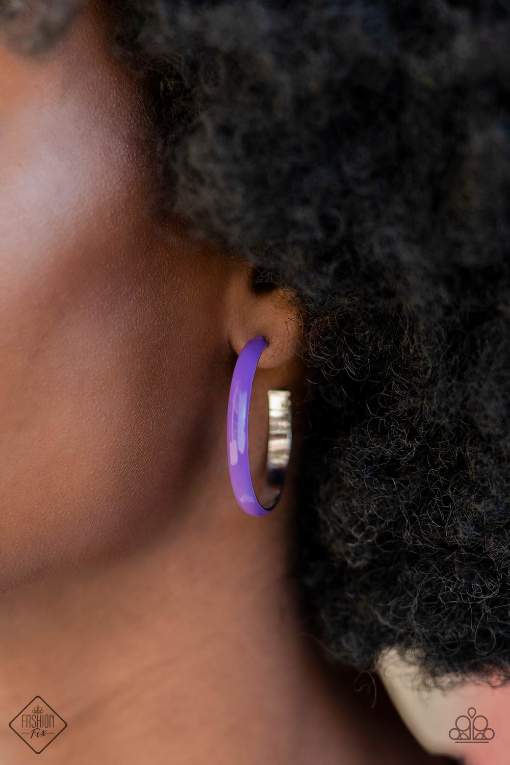 Groovy Glissando Purple Hoop Earrings - Paparazzi Accessories-on model - CarasShop.com - $5 Jewelry by Cara Jewels