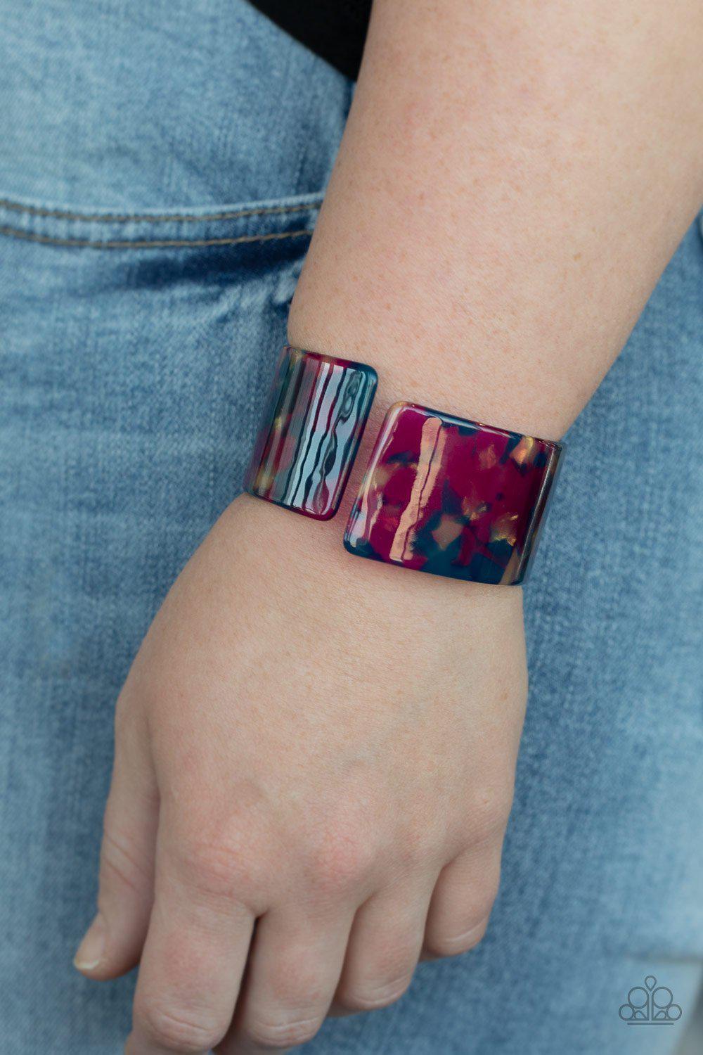 Groovy Vibes Multi Blue and Purple Acrylic Cuff Bracelet - Paparazzi Accessories-CarasShop.com - $5 Jewelry by Cara Jewels
