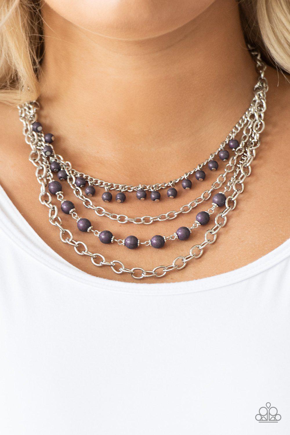 Ground Forces Purple Stone and Silver Chain Necklace - Paparazzi Accessories - lightbox -CarasShop.com - $5 Jewelry by Cara Jewels