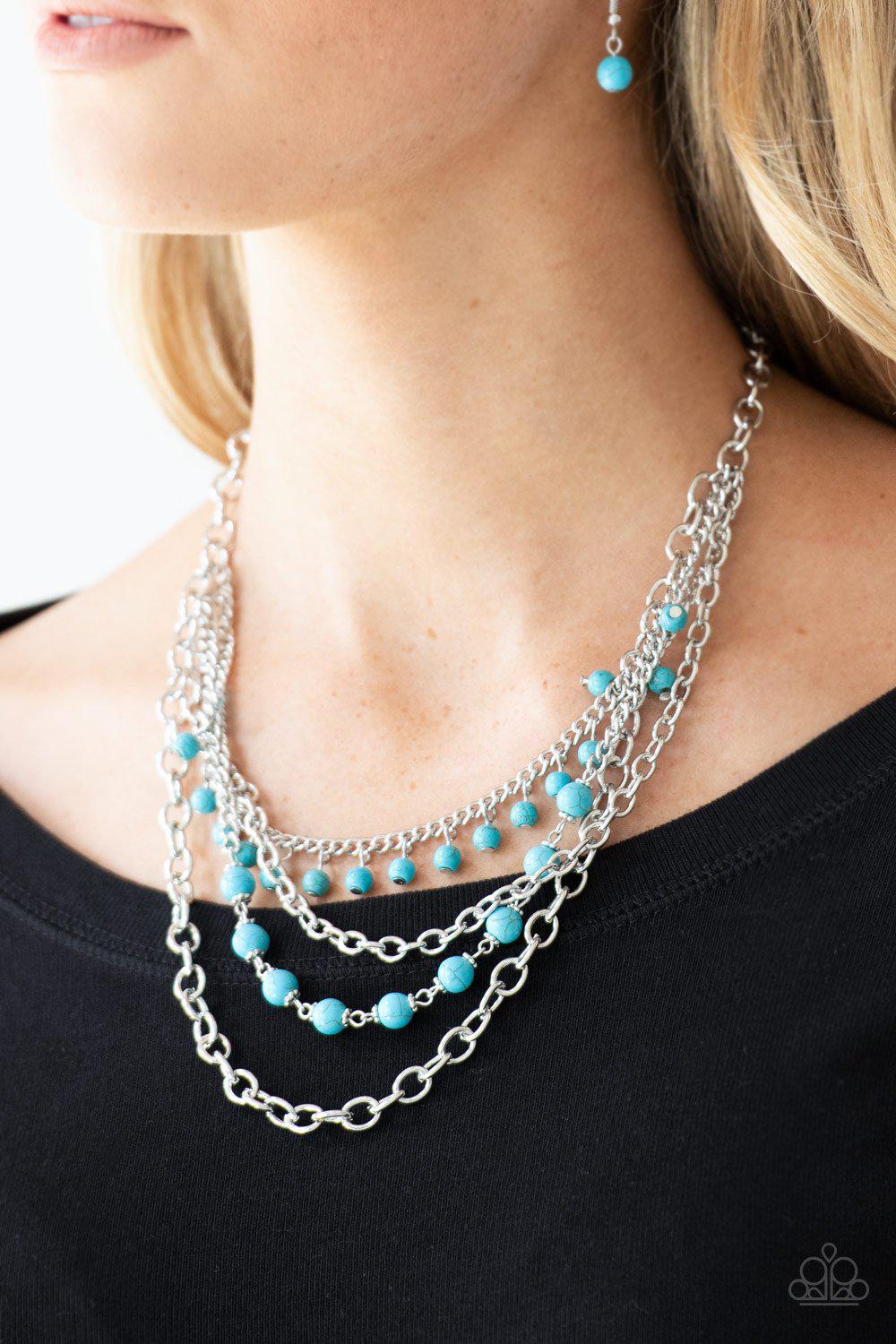 Ground Forces Turquoise Blue Stone and Silver Chain Necklace - Paparazzi Accessories - model -CarasShop.com - $5 Jewelry by Cara Jewels