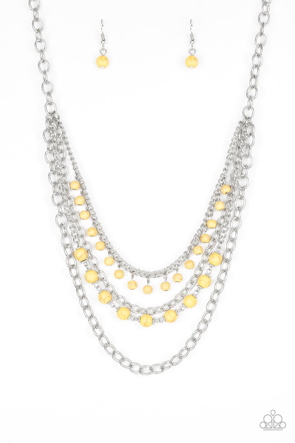 Ground Forces Yellow Stone and Silver Chain Necklace - Paparazzi Accessories - lightbox -CarasShop.com - $5 Jewelry by Cara Jewels