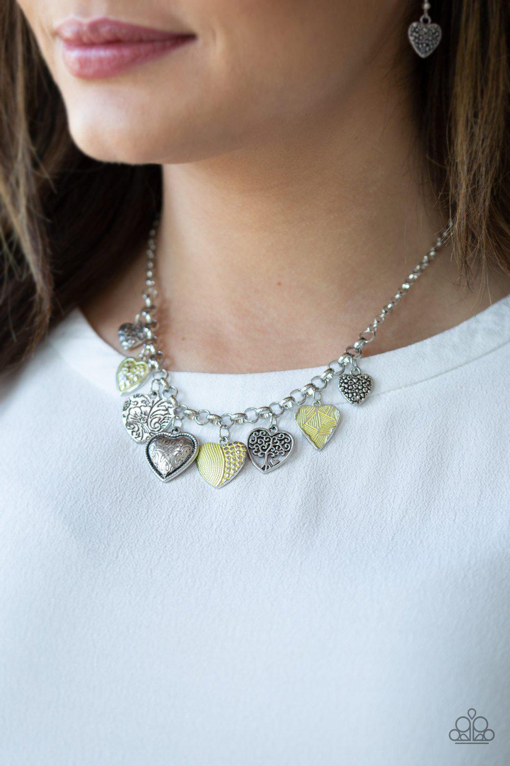Grow Love Silver and Yellow Heart Necklace - Paparazzi Accessories-CarasShop.com - $5 Jewelry by Cara Jewels