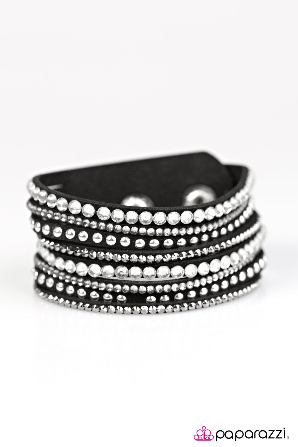 Guitars and Glitter Black and Silver Urban Wrap Snap Bracelet - Paparazzi Accessories-CarasShop.com - $5 Jewelry by Cara Jewels
