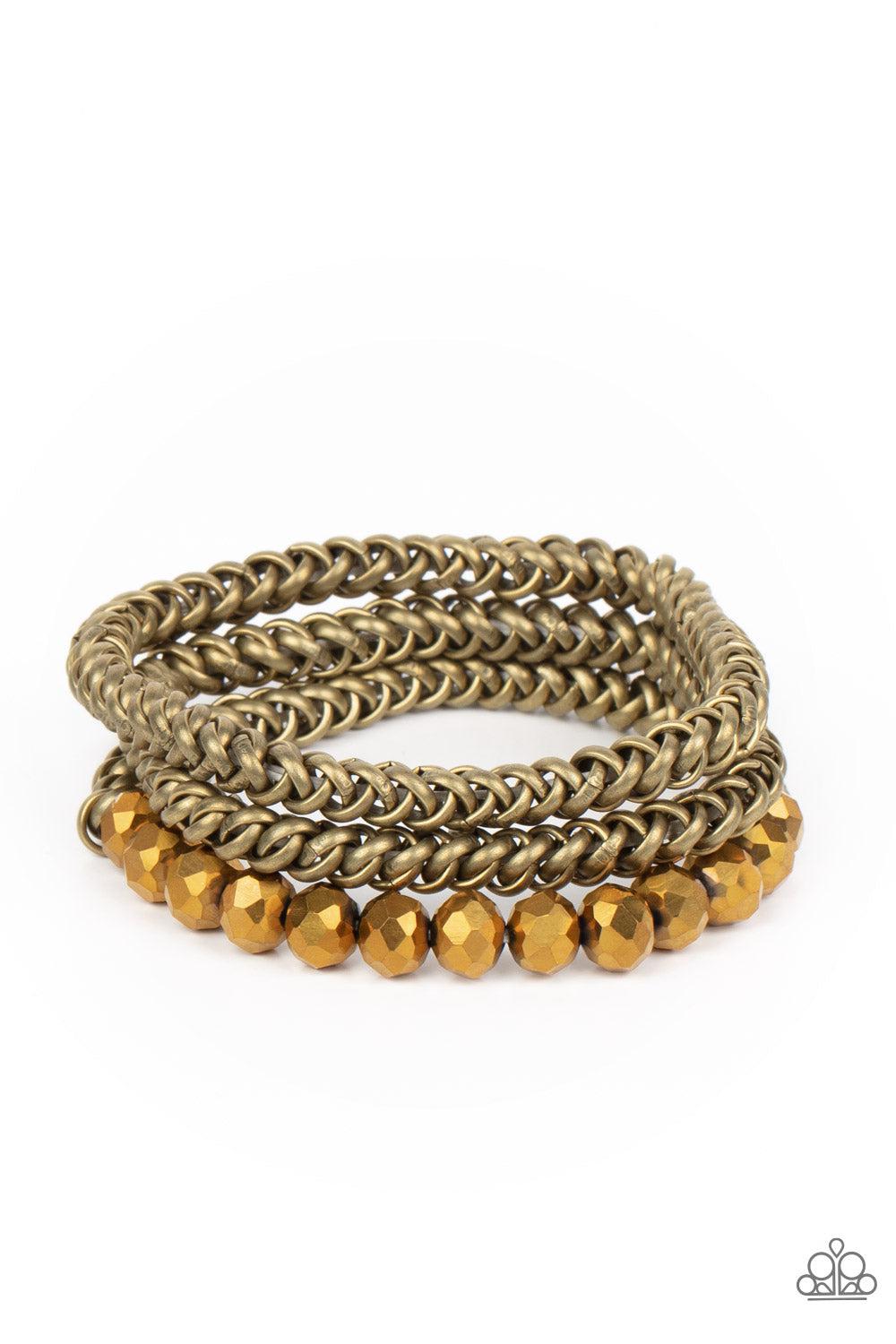 Gutsy and Glitzy Brass Bracelet - Paparazzi Accessories- lightbox - CarasShop.com - $5 Jewelry by Cara Jewels