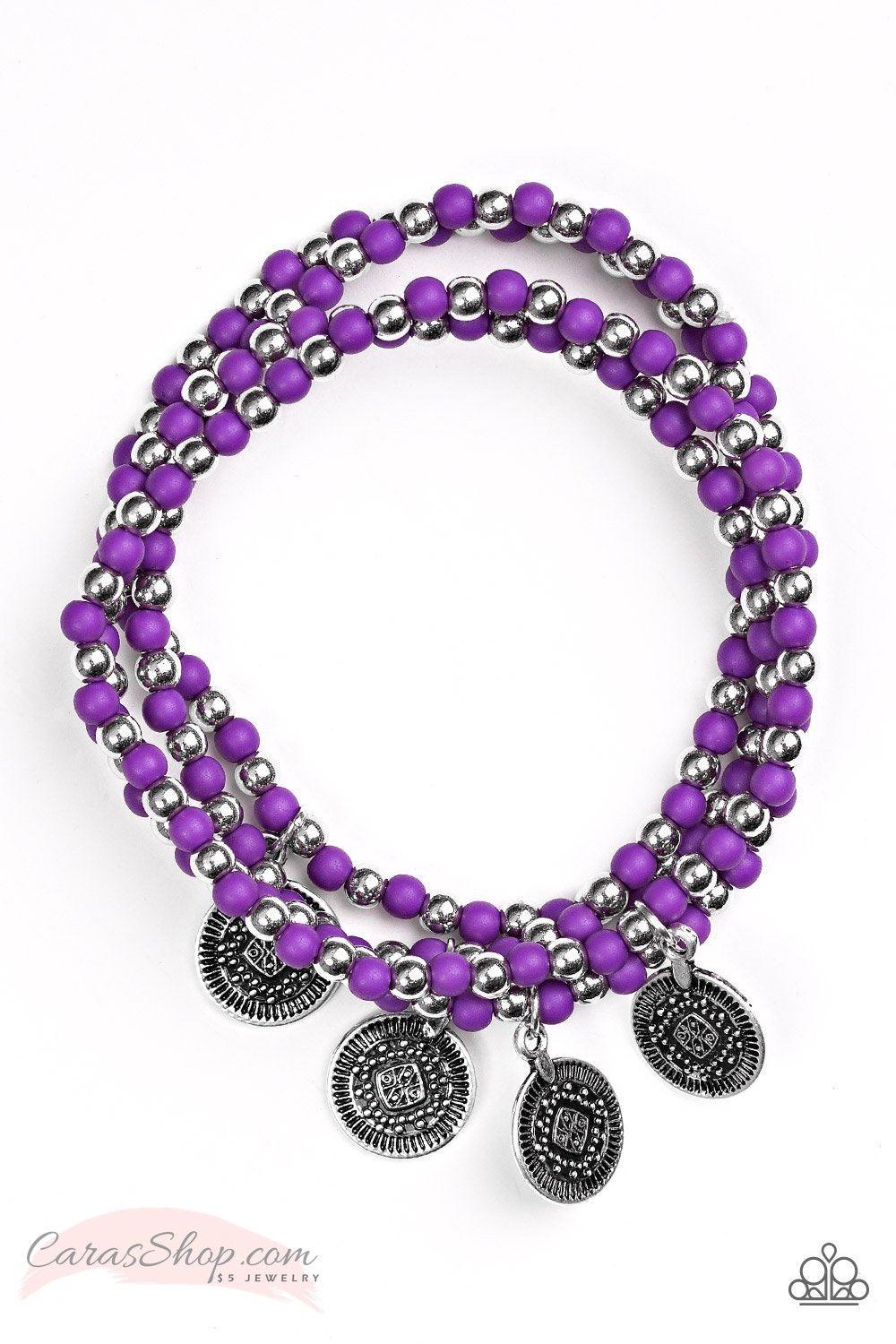 Gypsy Globetrotter Purple Stretch Bracelet Set - Paparazzi Accessories-CarasShop.com - $5 Jewelry by Cara Jewels
