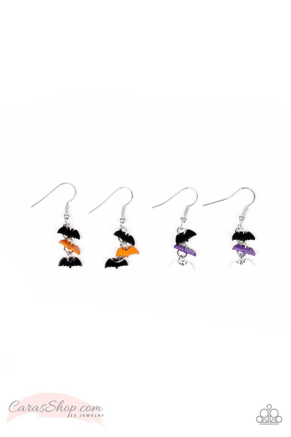Halloween Themed Starlet Shimmer Children&#39;s Bat Dangle Earrings - Paparazzi Accessories-CarasShop.com - $5 Jewelry by Cara Jewels