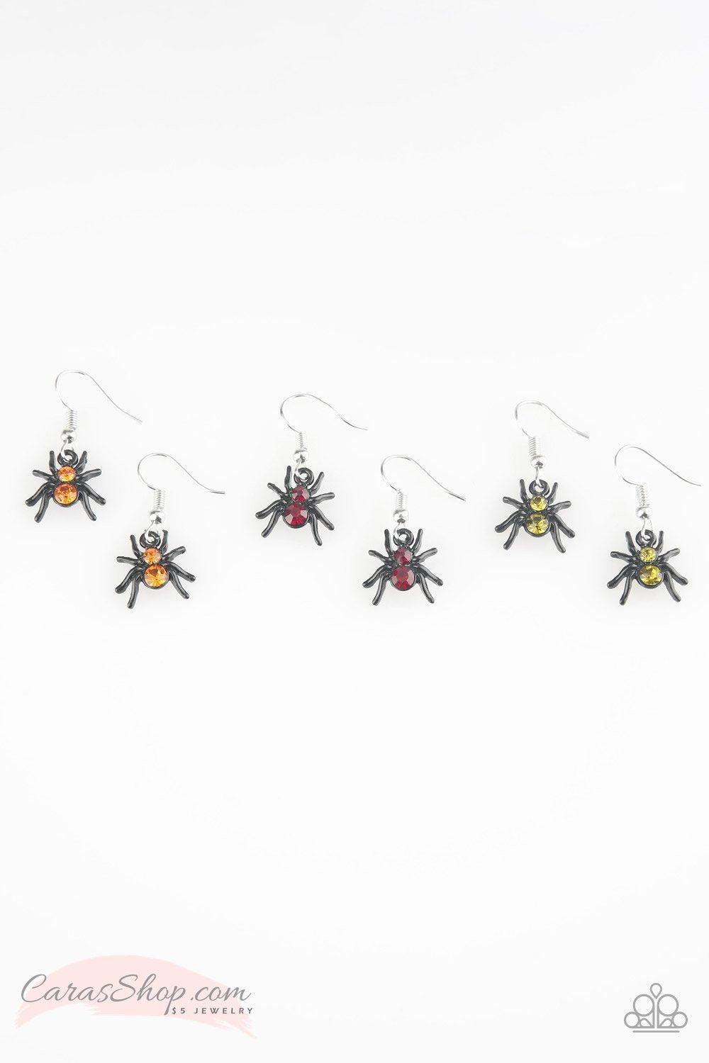 Halloween Themed Starlet Shimmer Children&#39;s Spider Dangle Earrings - Paparazzi Accessories-CarasShop.com - $5 Jewelry by Cara Jewels
