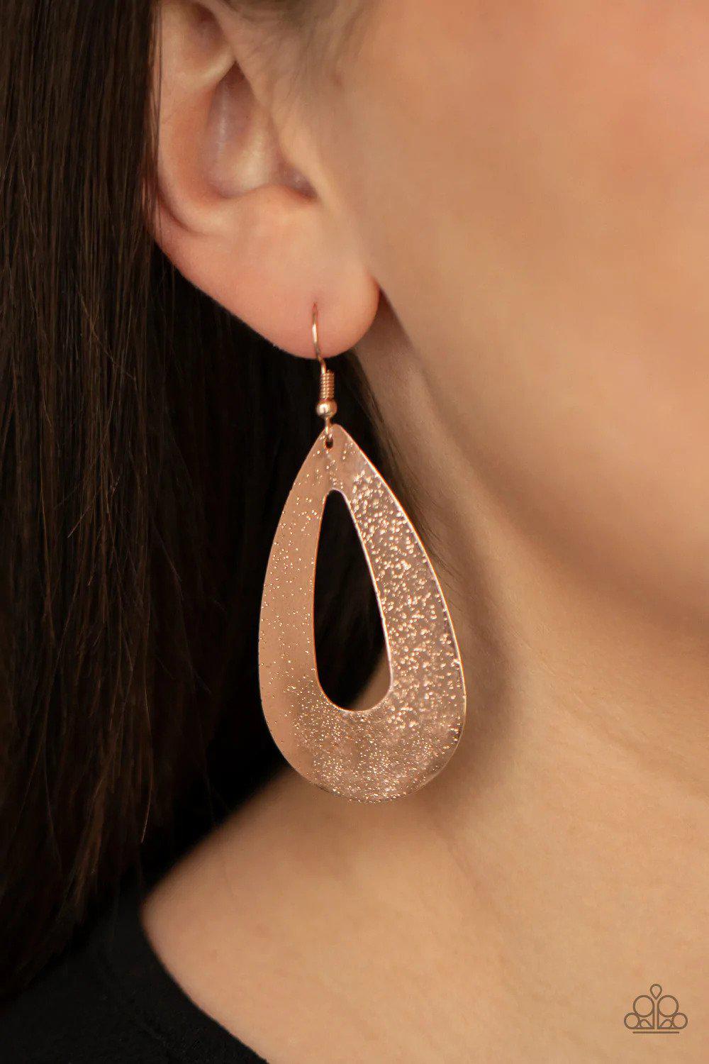 Hand It OVAL! Rose Gold Earrings - Paparazzi Accessories- on model - CarasShop.com - $5 Jewelry by Cara Jewels