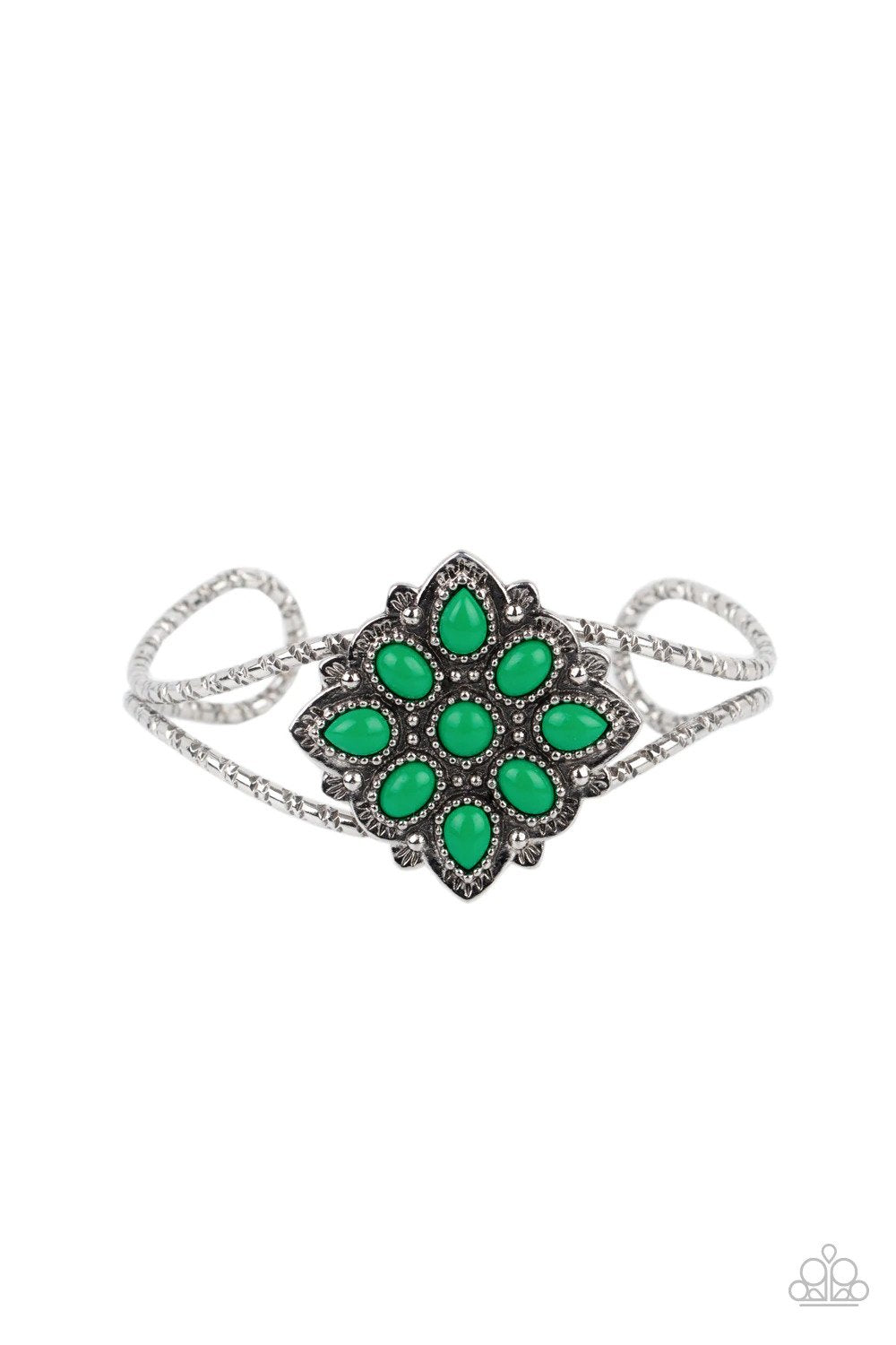 Happliy Ever APPLIQUE Green Bracelet - Paparazzi Accessories- lightbox - CarasShop.com - $5 Jewelry by Cara Jewels