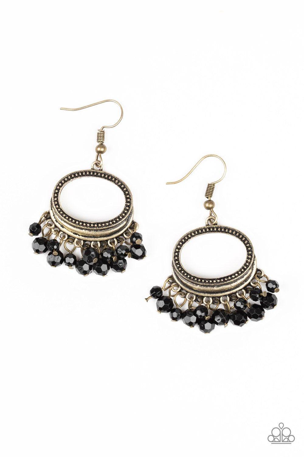 Happy Days Brass and Black Bead Earrings - Paparazzi Accessories-CarasShop.com - $5 Jewelry by Cara Jewels